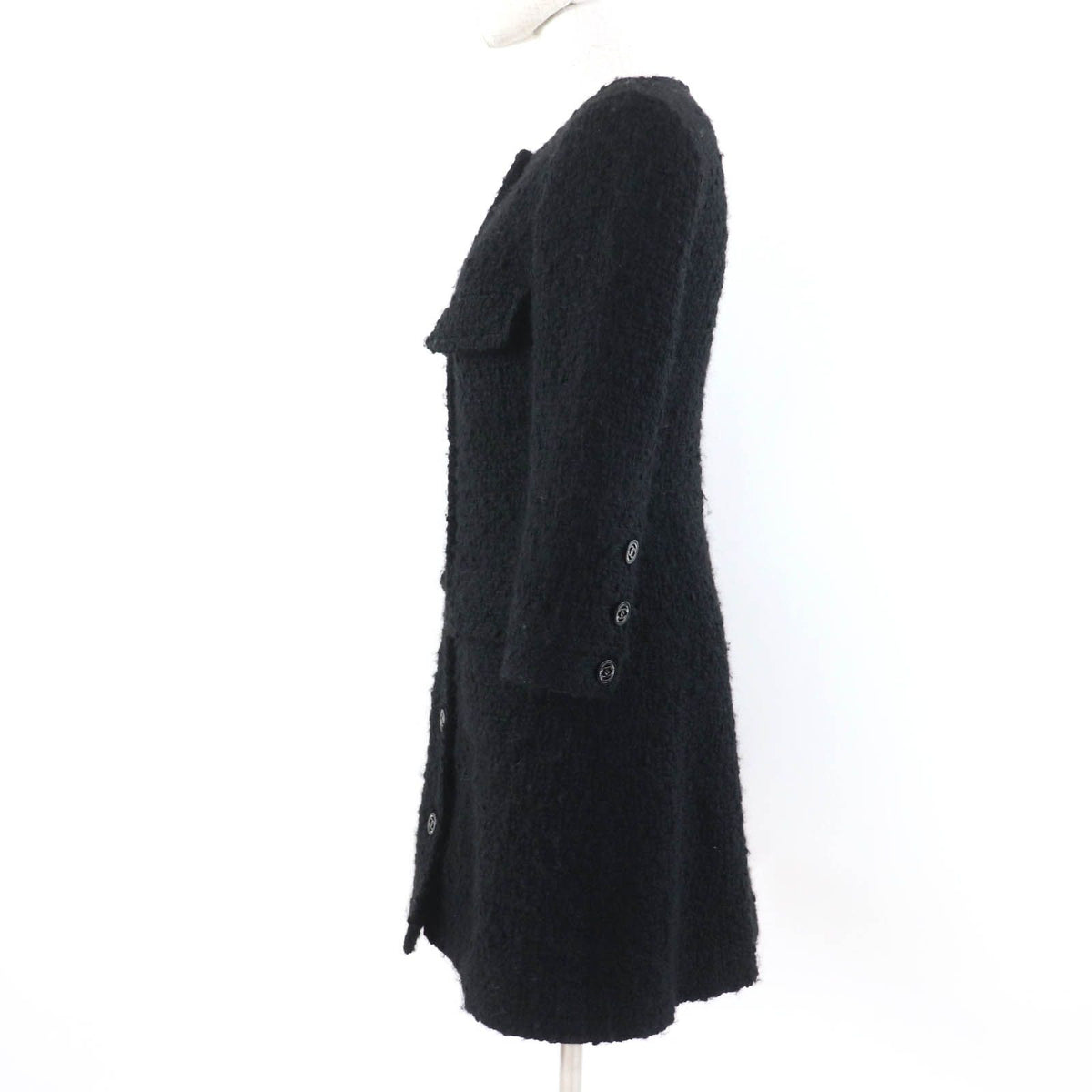 Chanel Wool CC Logo Buttoned Tweed Coat Black 34 — view 2