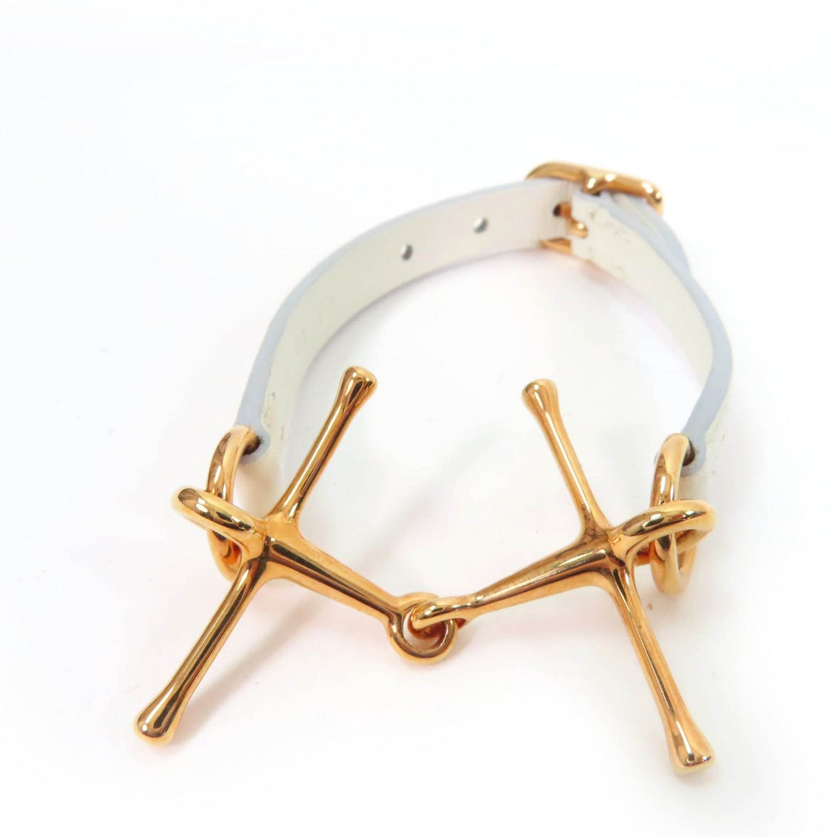Hermes Mall Bracelet Pink Gold Leather White T2