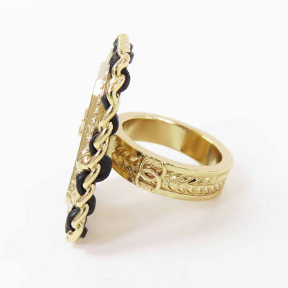 Chanel Premiere Watch Design CC Logo Rhinestone Decoration Ring Black Gold — view 3
