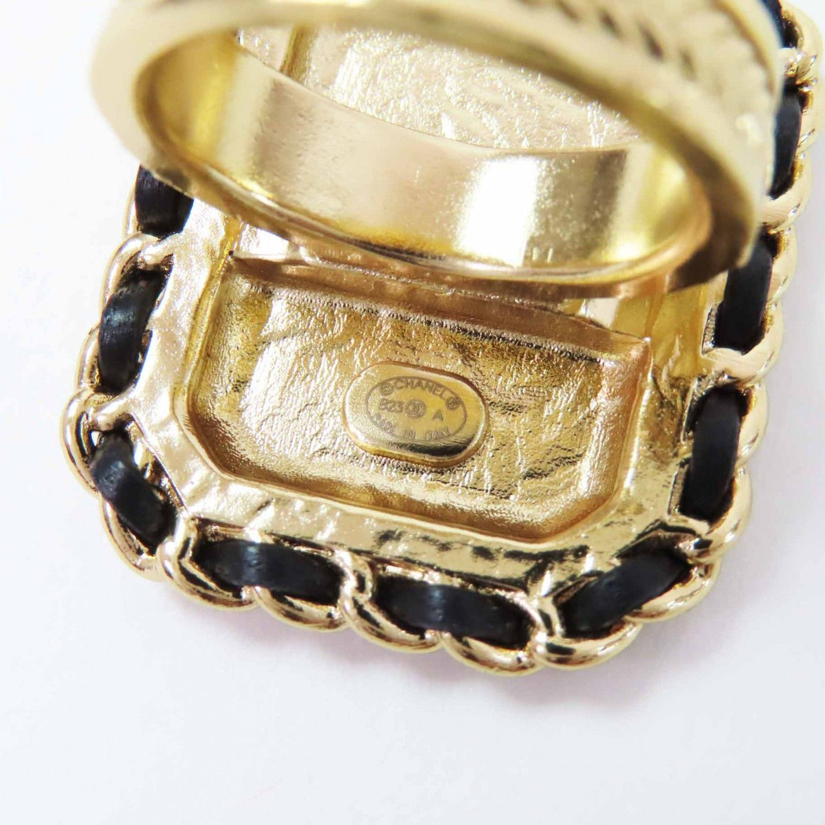 Chanel Premiere Watch Design CC Logo Rhinestone Decoration Ring Black Gold — view 7