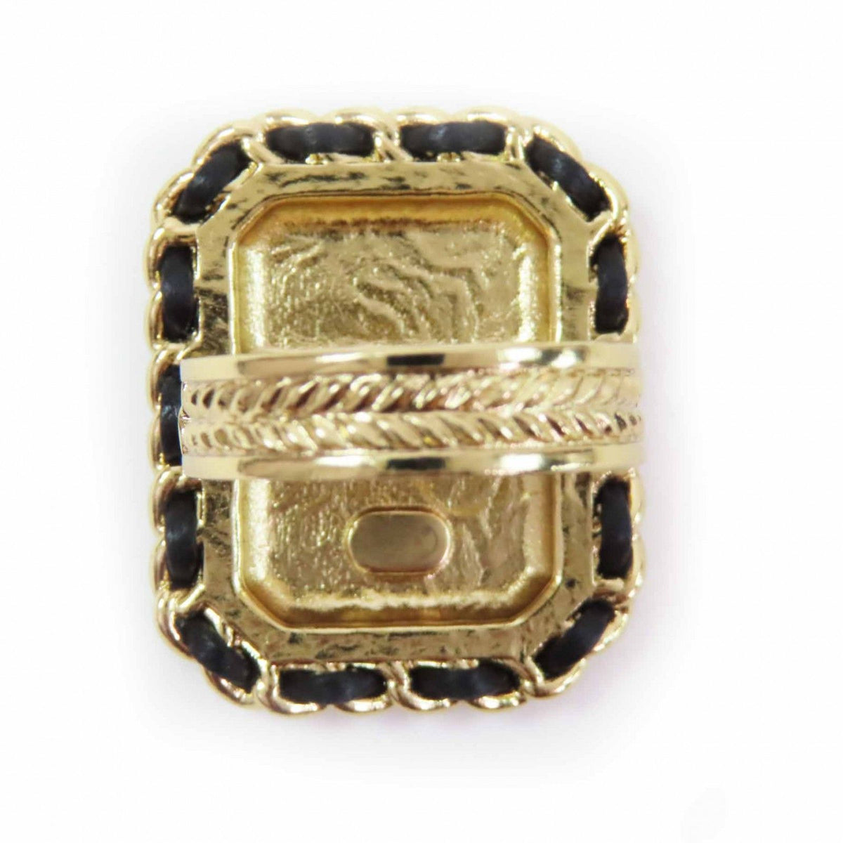 Chanel Premiere Watch Design CC Logo Rhinestone Decoration Ring Black Gold — view 6