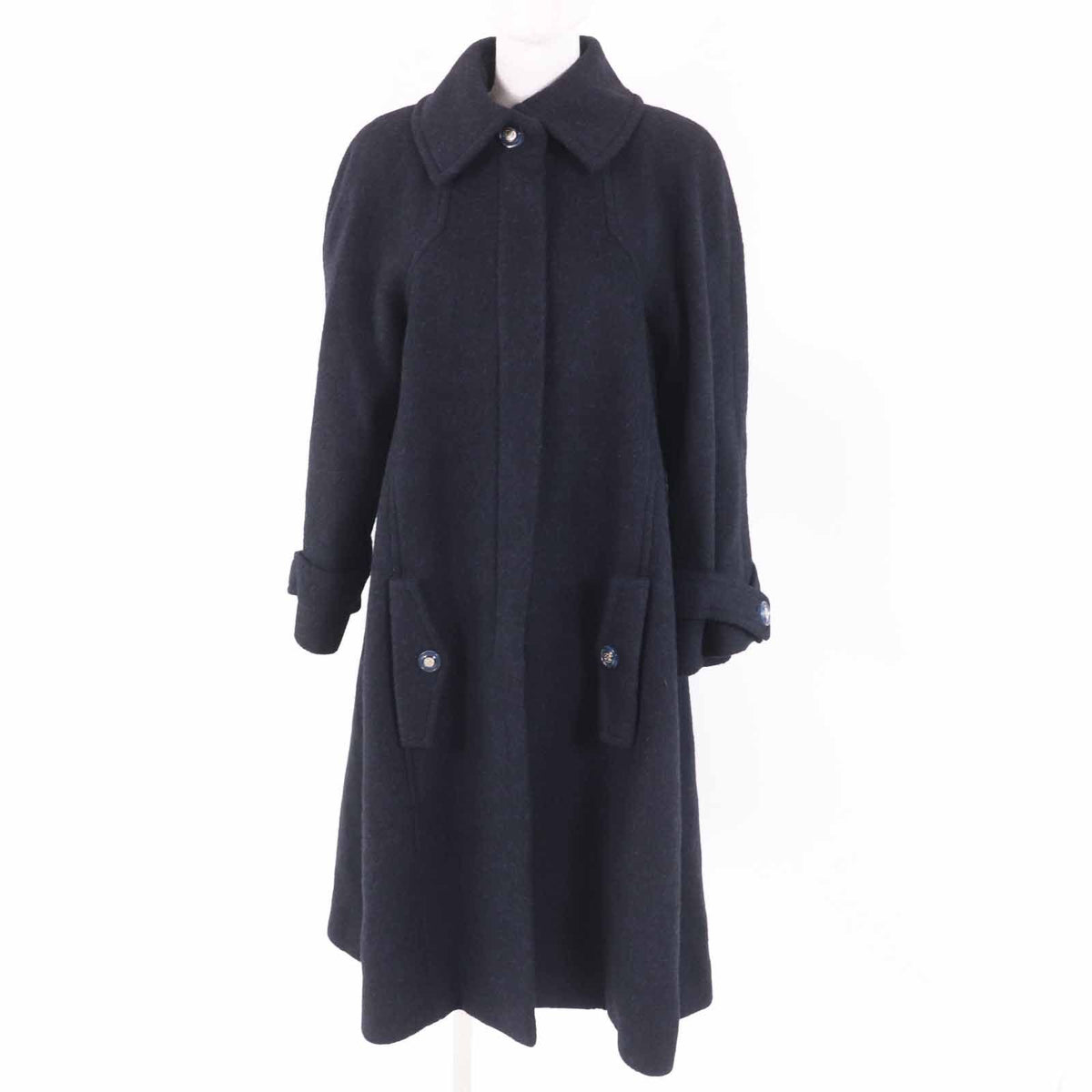 Chanel Alpaca CC Logo Buttoned Long Coat Dark Navy 38