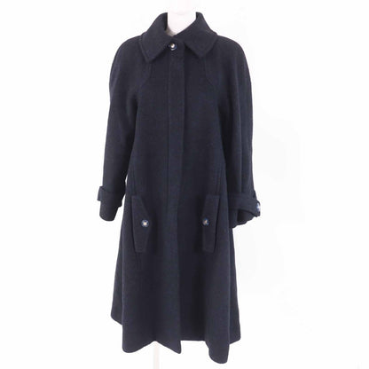 Chanel Alpaca CC Logo Buttoned Long Coat Dark Navy 38