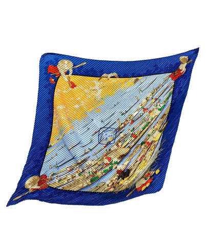 Hermes Pleated Scarf Carre 90 Silk 100% Inle Lake Floating Market