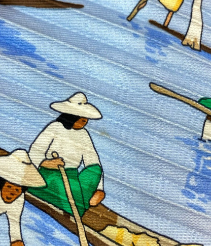 Hermes Pleated Scarf Carre 90 Silk 100% Inle Lake Floating Market — view 7