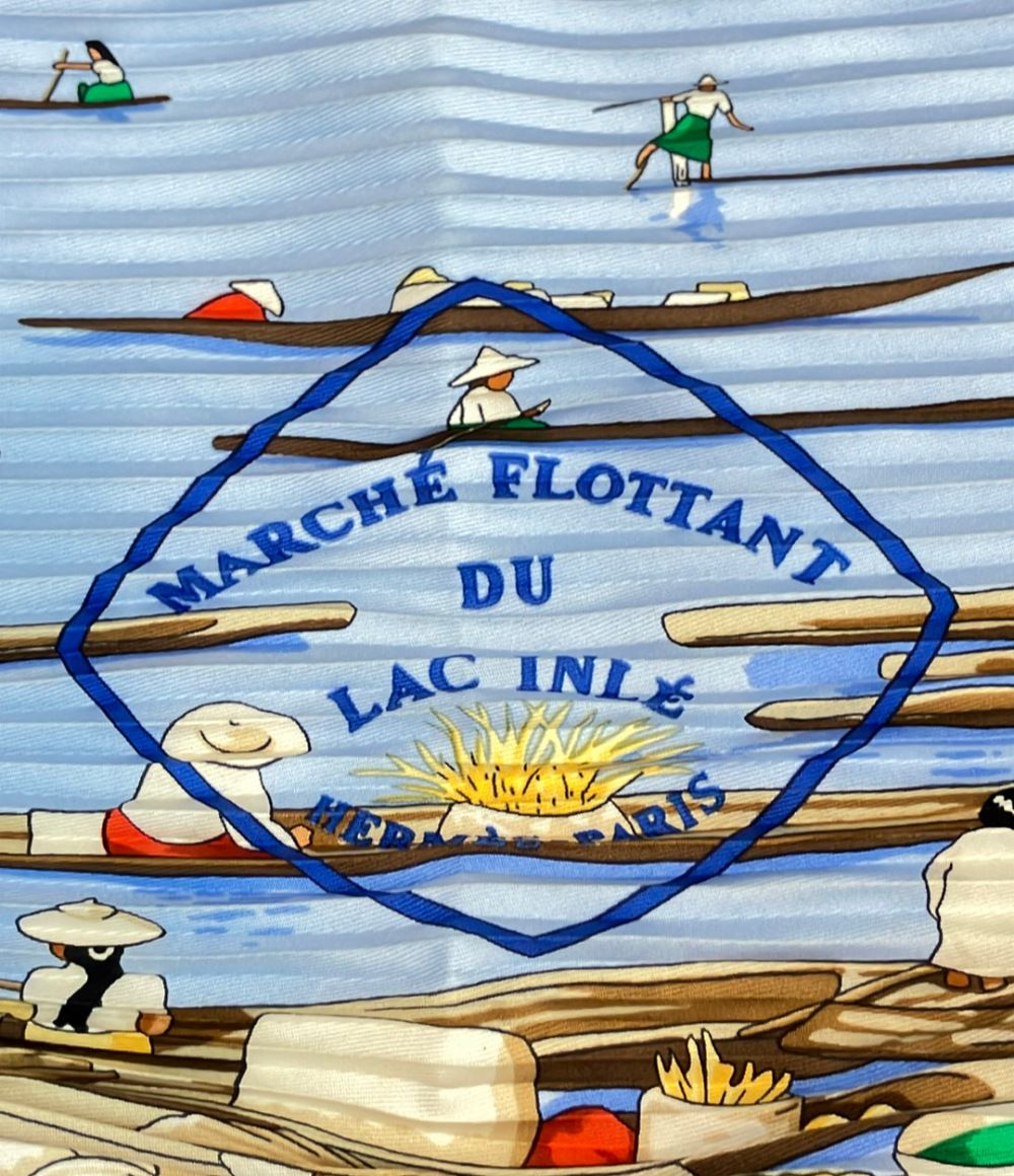 Hermes Pleated Scarf Carre 90 Silk 100% Inle Lake Floating Market — view 4