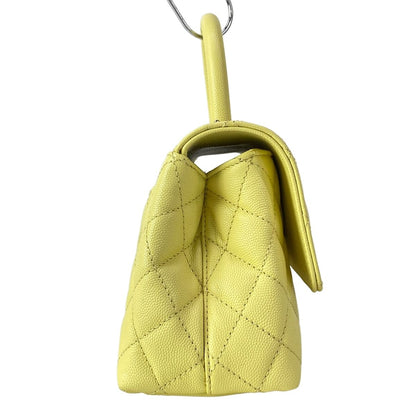 Chanel Handbag Small Top Handle Flap Bag Quilted Coco XS Light Yellow — view 2