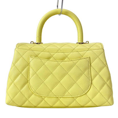 Chanel Handbag Small Top Handle Flap Bag Quilted Coco XS Light Yellow — view 3