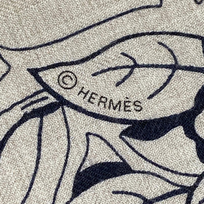 Hermes Shawl Carre 140 Beige Dark Navy Jungle Love Cashmere Silk Scarf — view 2