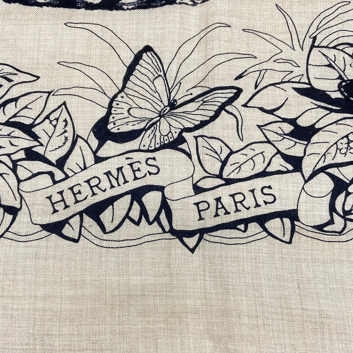 Hermes Shawl Carre 140 Beige Dark Navy Jungle Love Cashmere Silk Scarf — view 7
