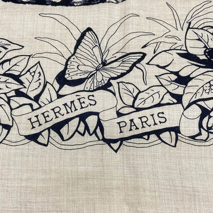 Hermes Shawl Carre 140 Beige Dark Navy Jungle Love Cashmere Silk Scarf — view 7