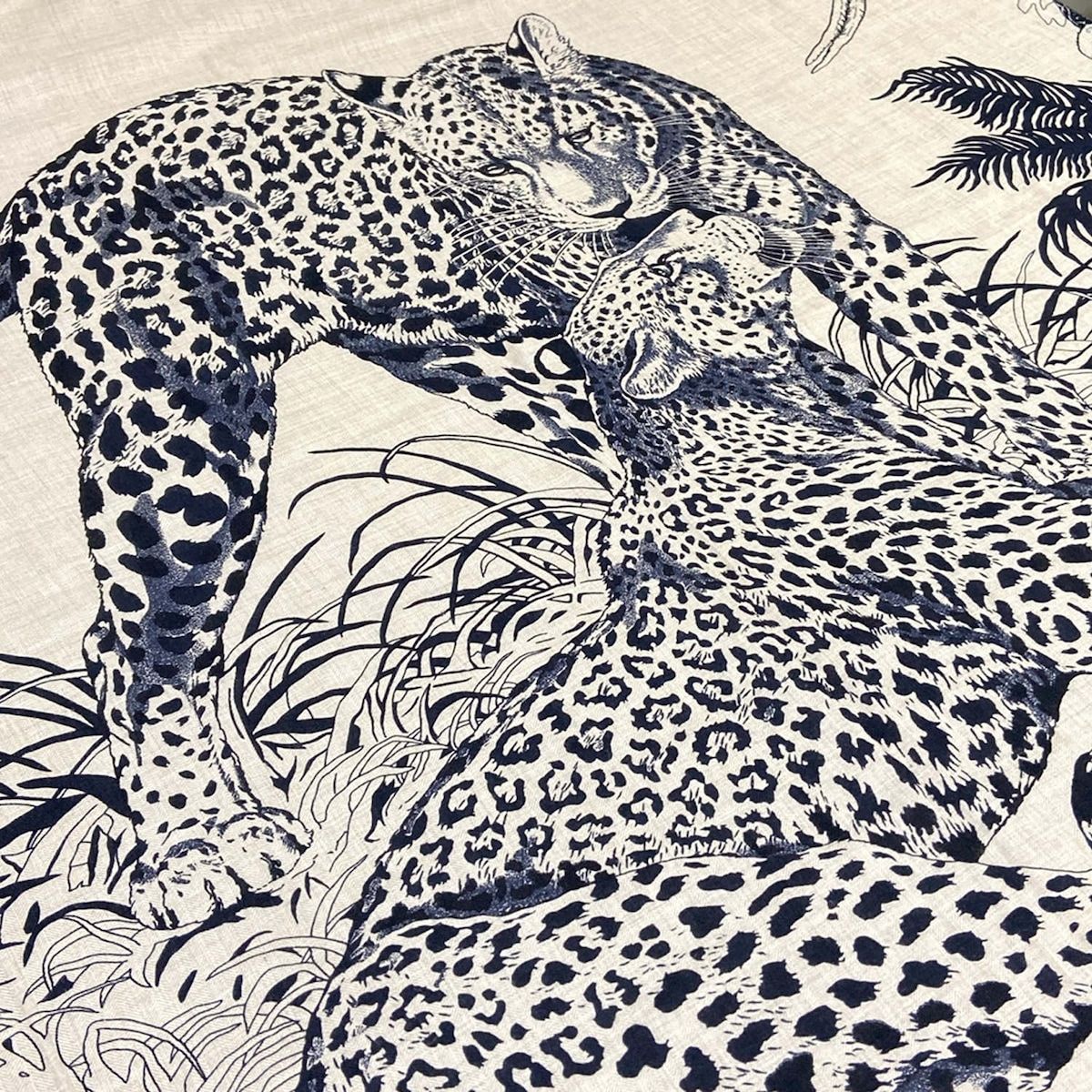 Hermes Shawl Carre 140 Beige Dark Navy Jungle Love Cashmere Silk Scarf — view 4
