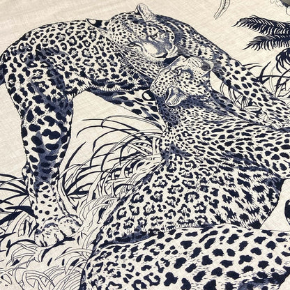 Hermes Shawl Carre 140 Beige Dark Navy Jungle Love Cashmere Silk Scarf — view 4