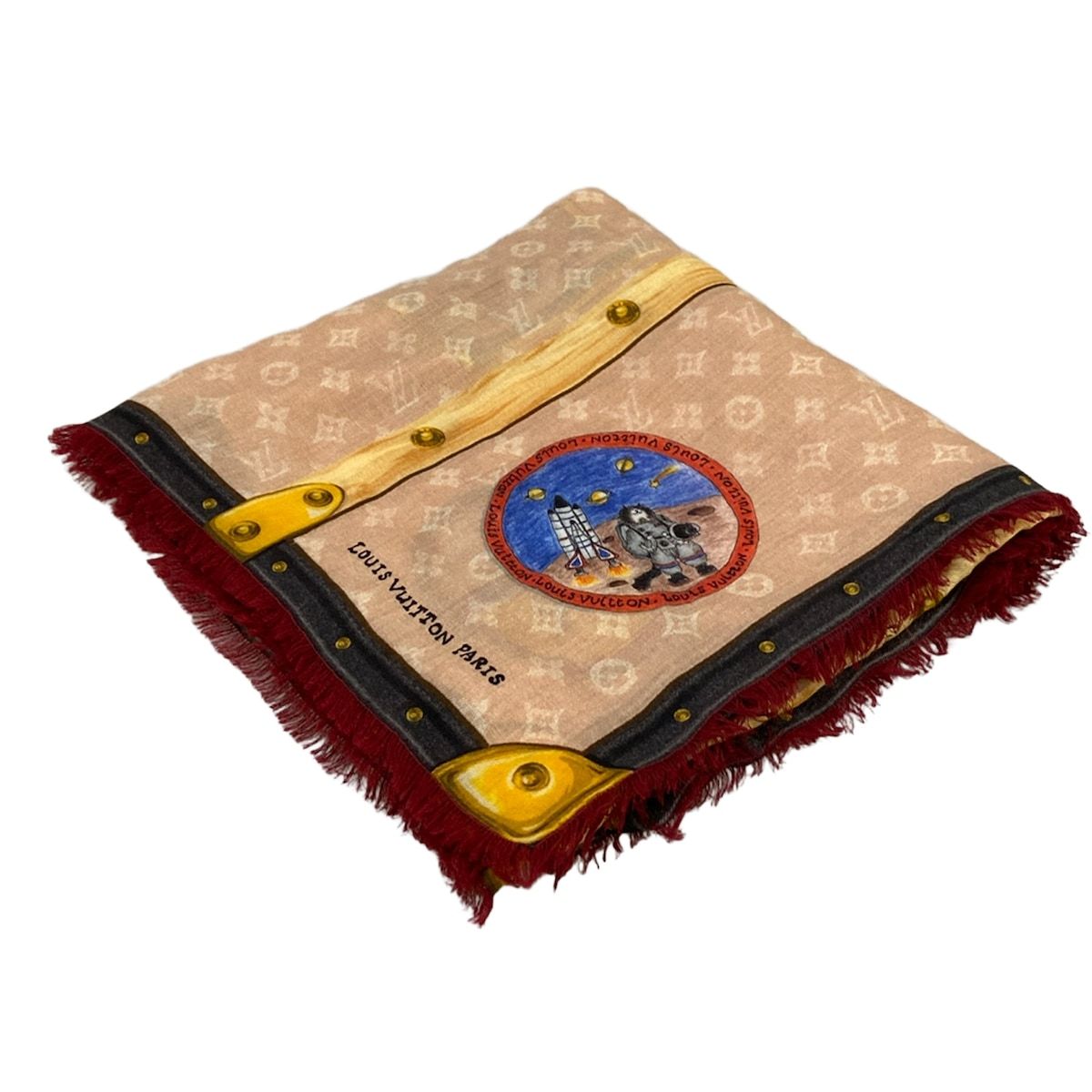 Louis Vuitton Shawl My LV Trunk Beige Yellow Multi Gray Coddington Wool