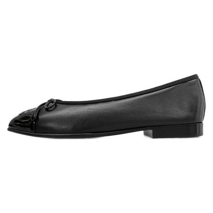 Chanel Flat Shoes Black CC Logo Ribbon Leather Lambskin