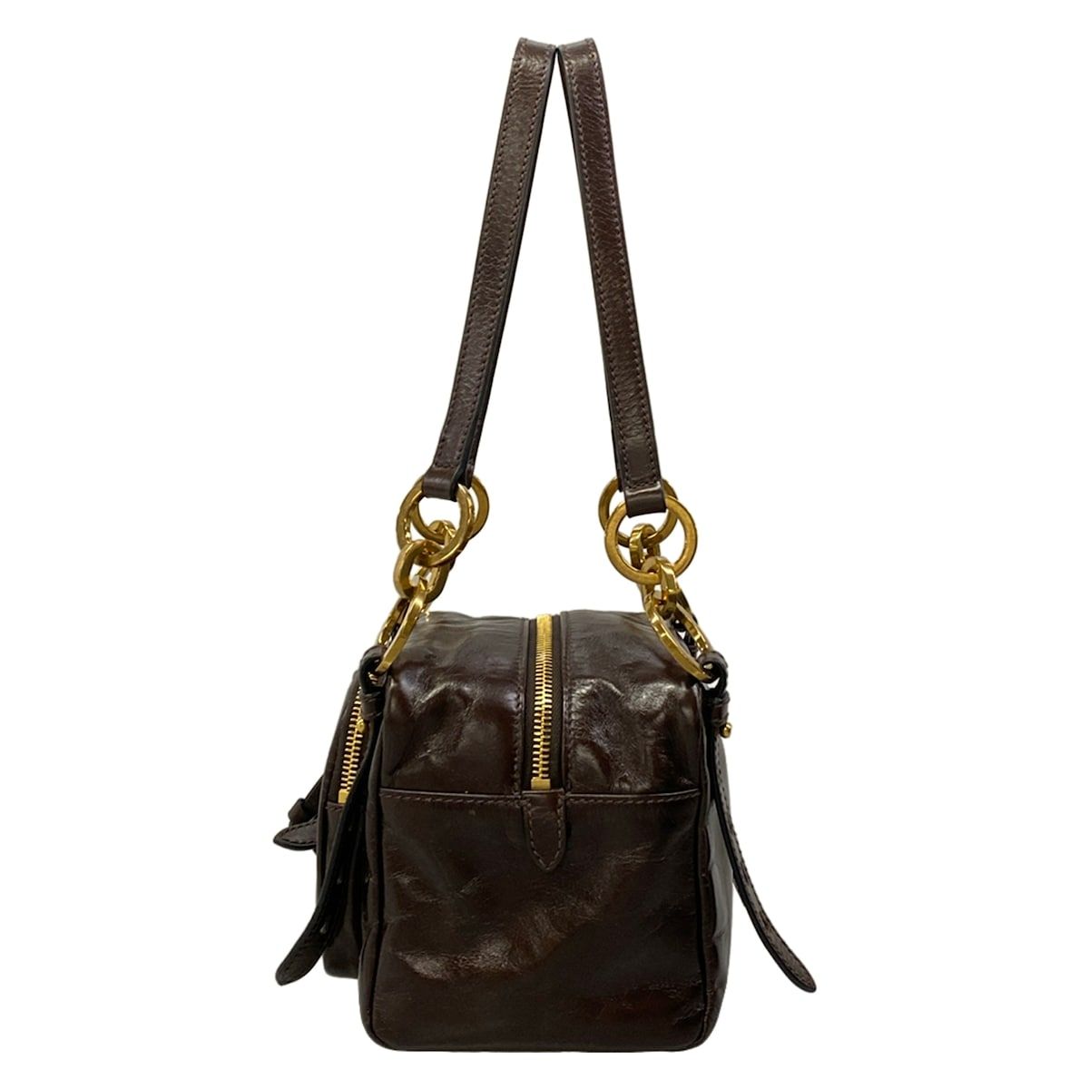 Prada Shoulder Bag Dangle Dark Brown Leather — view 4