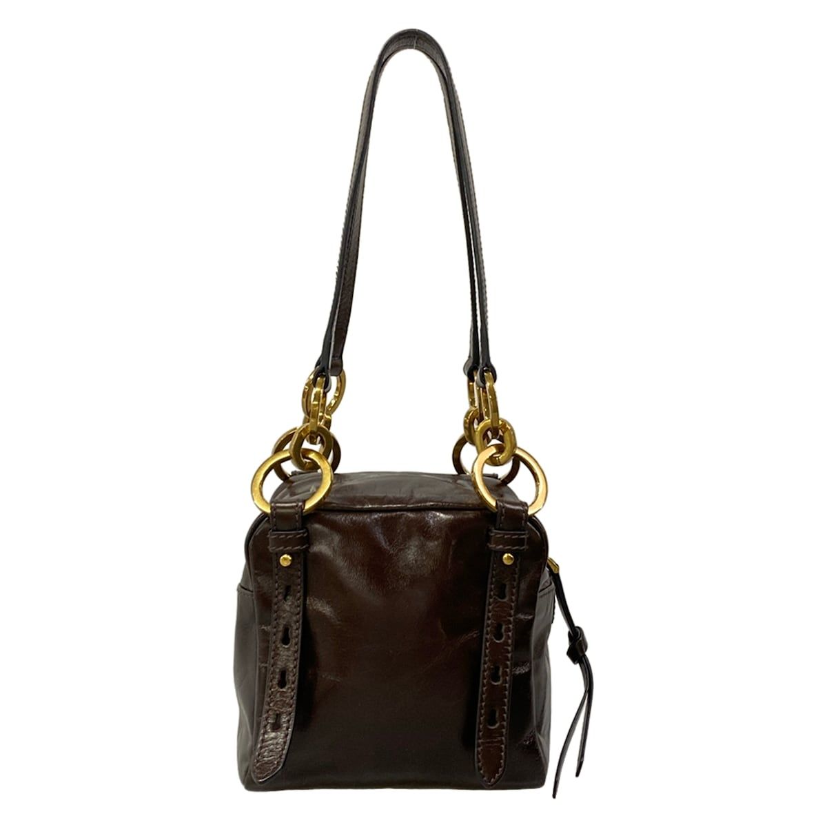 Prada Shoulder Bag Dangle Dark Brown Leather — view 3