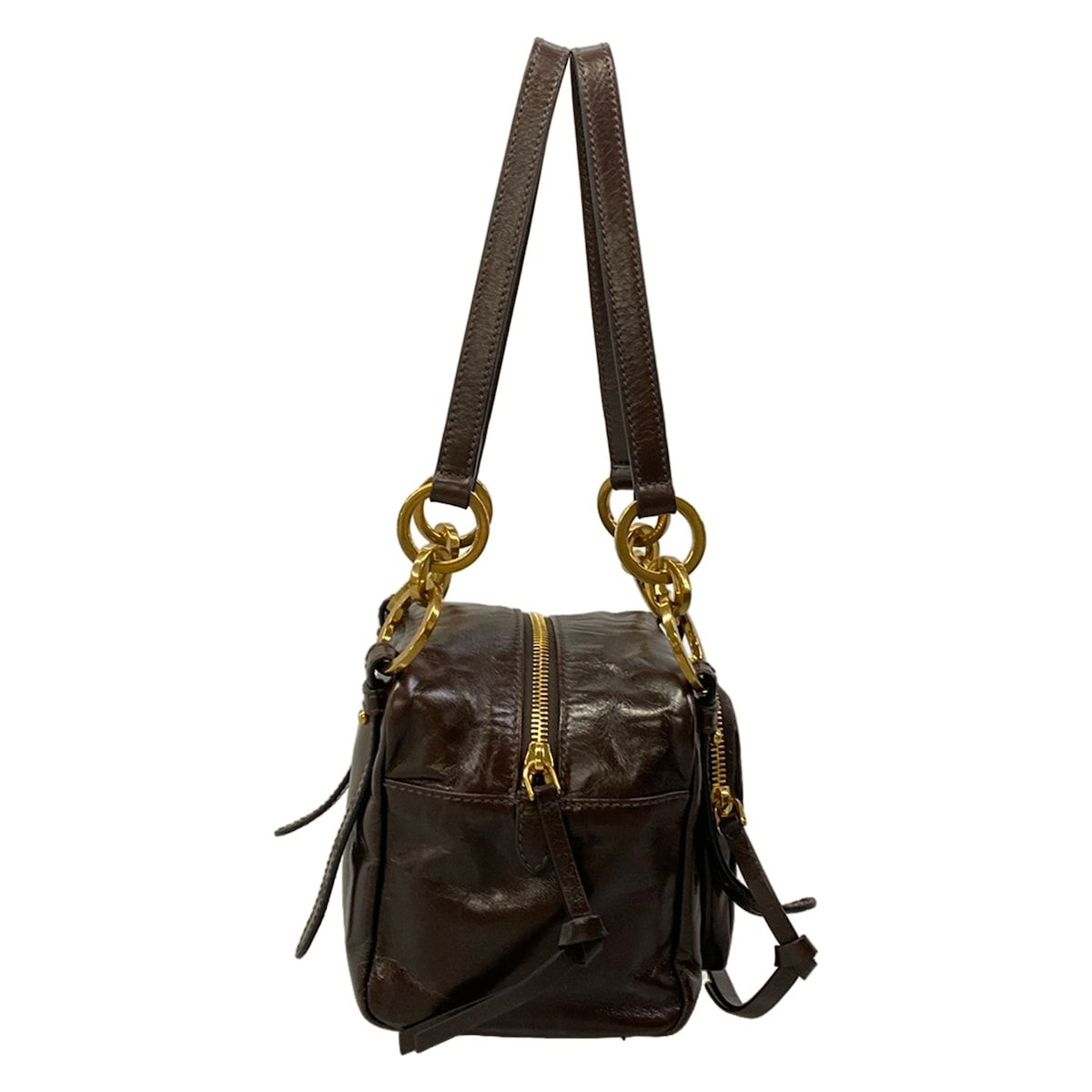 Prada Shoulder Bag Dangle Dark Brown Leather — view 2