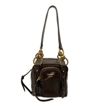 Prada Shoulder Bag Dangle Dark Brown Leather