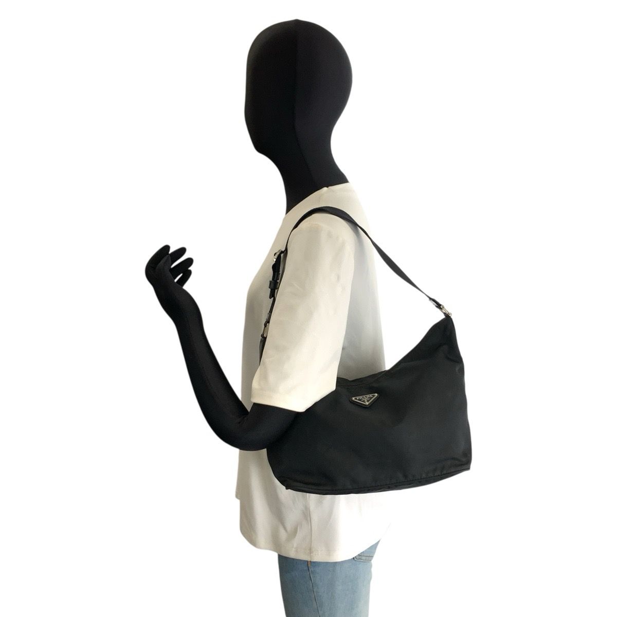Prada Tessuto Black Silver Nylon Shoulder Bag — view 6