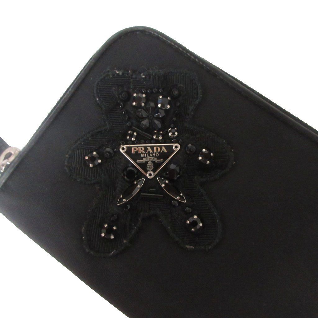 Prada Wallet Zip Closure Logo Triangle Plate Bijou Bear Black — view 8