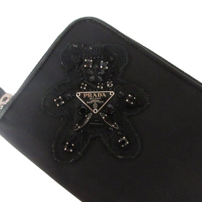 Prada Wallet Zip Closure Logo Triangle Plate Bijou Bear Black — view 8