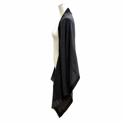 Hermes Cashmere Silk Blend Logo Chain Pattern Fringe Shawl Black Gray Scarf — view 4
