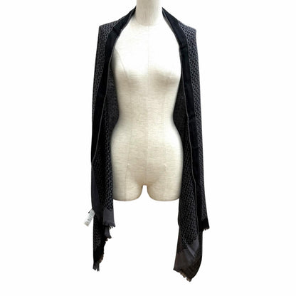 Hermes Cashmere Silk Blend Logo Chain Pattern Fringe Shawl Black Gray Scarf — view 3