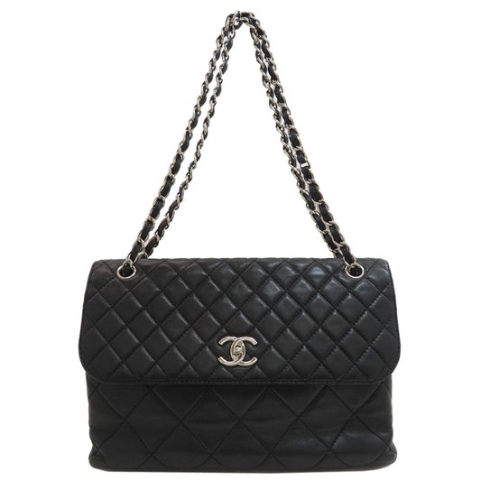 Chanel Quilted CC Logo Silver Shoulder Bag Calfskin