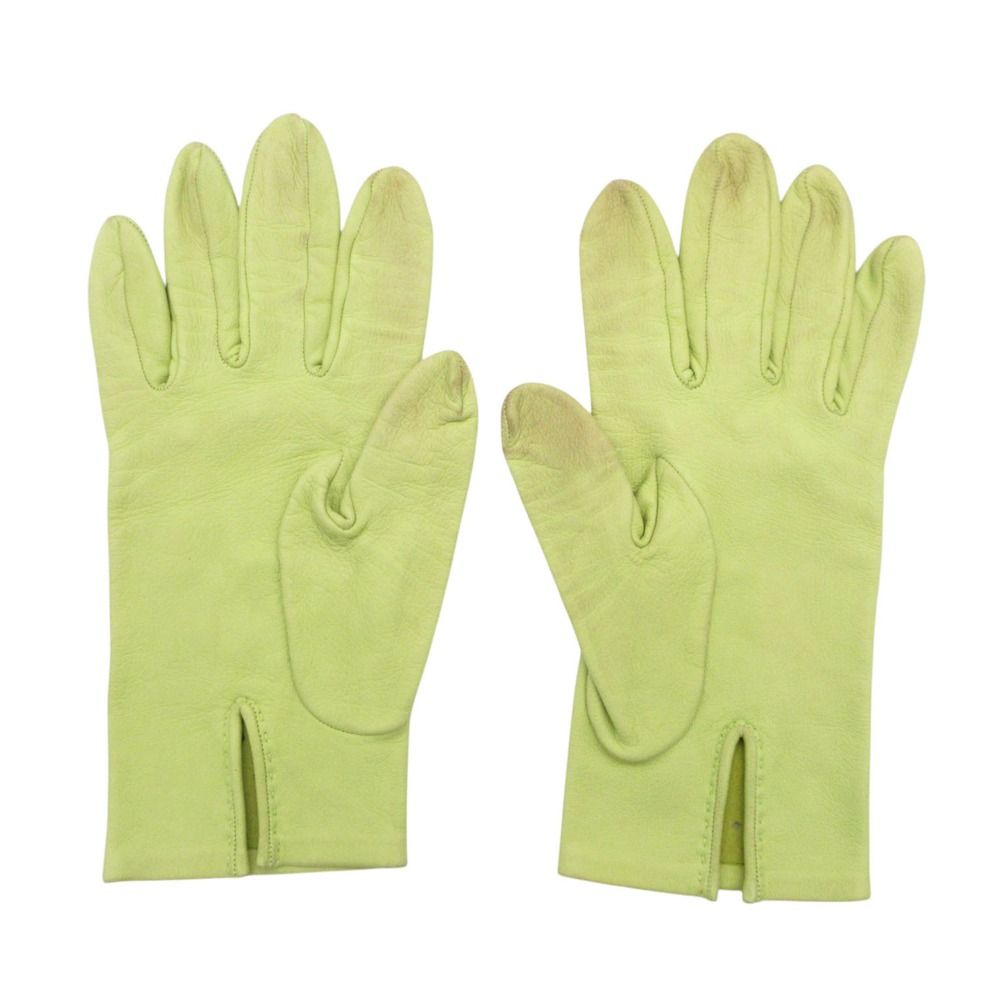 Hermes Gloves Lambskin Cutwork H Logo Perforated Light Green — view 2