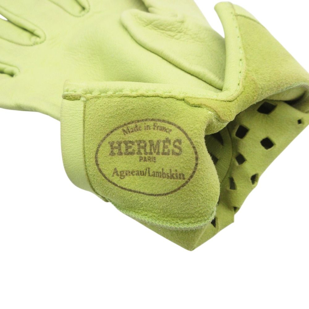 Hermes Gloves Lambskin Cutwork H Logo Perforated Light Green — view 4