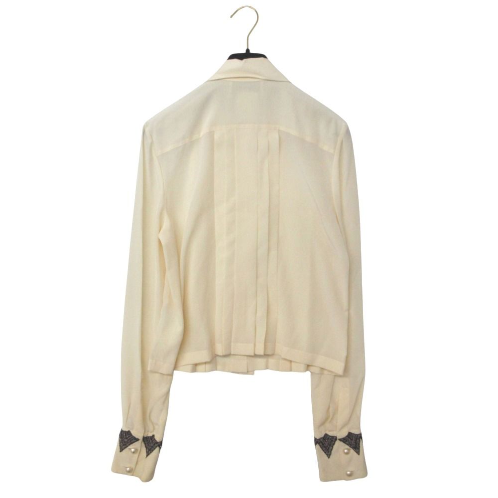 Chanel Blouse Shirt Long Sleeve Silk 100% Lace Beaded Pleated Top Ivory — view 2