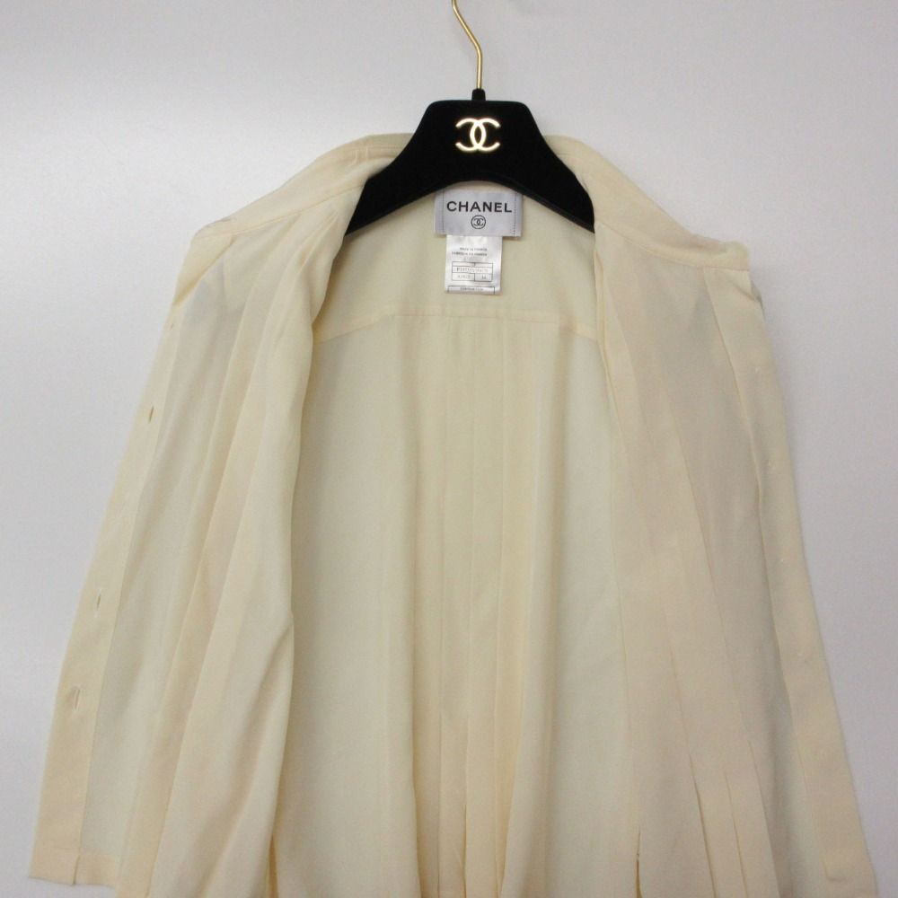 Chanel Blouse Shirt Long Sleeve Silk 100% Lace Beaded Pleated Top Ivory — view 3