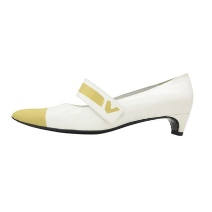 Louis Vuitton Pumps Bicolor Color Block Low Heels Instep Belt Pointed Toe White