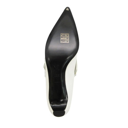Louis Vuitton Pumps Bicolor Color Block Low Heels Instep Belt Pointed Toe White — view 7