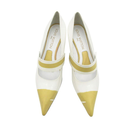Louis Vuitton Pumps Bicolor Color Block Low Heels Instep Belt Pointed Toe White — view 3