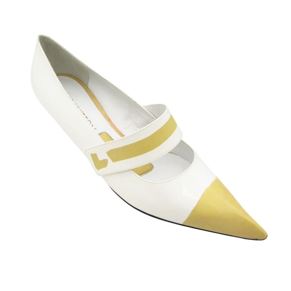 Louis Vuitton Pumps Bicolor Color Block Low Heels Instep Belt Pointed Toe White — view 6