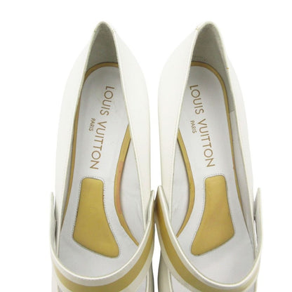 Louis Vuitton Pumps Bicolor Color Block Low Heels Instep Belt Pointed Toe White — view 4