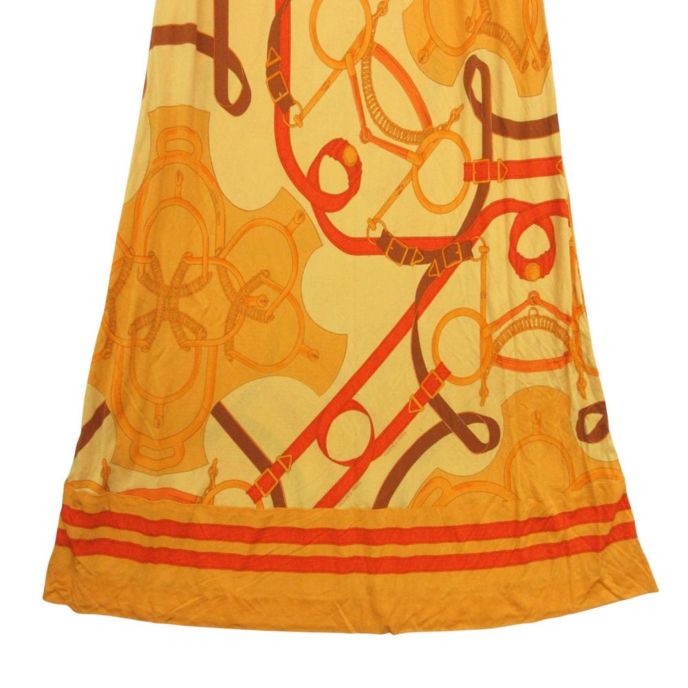 Hermes Dress Silk Belt Pattern Cami Long Side Zip Orange — view 4