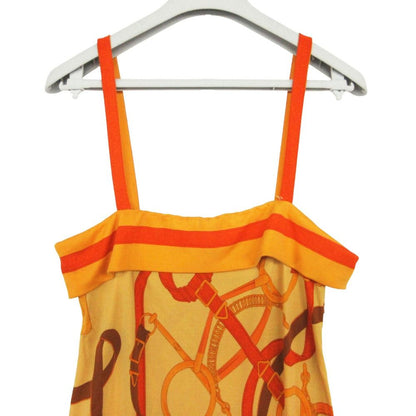 Hermes Dress Silk Belt Pattern Cami Long Side Zip Orange — view 3