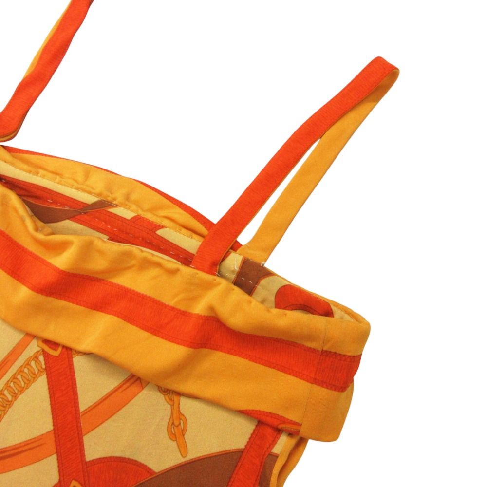 Hermes Dress Silk Belt Pattern Cami Long Side Zip Orange — view 5