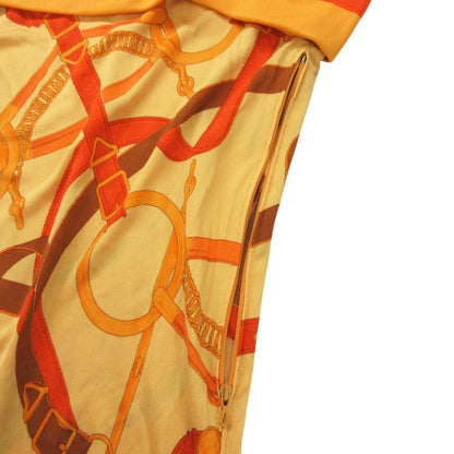 Hermes Dress Silk Belt Pattern Cami Long Side Zip Orange — view 6