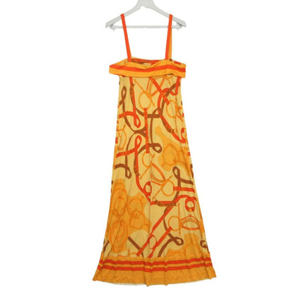 Hermes Dress Silk Belt Pattern Cami Long Side Zip Orange