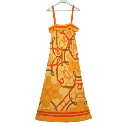 Hermes Dress Silk Belt Pattern Cami Long Side Zip Orange — view 2