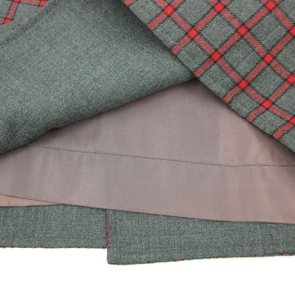 Celine Skirt Vintage Wrap Knee-Length Gold Plaid Gray Red M LM 38 — view 4