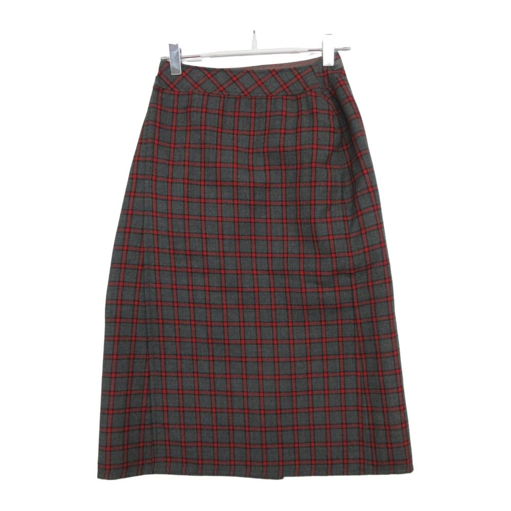 Celine Skirt Vintage Wrap Knee-Length Gold Plaid Gray Red M LM 38 — view 2