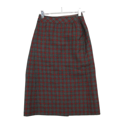 Celine Skirt Vintage Wrap Knee-Length Gold Plaid Gray Red M LM 38 — view 2