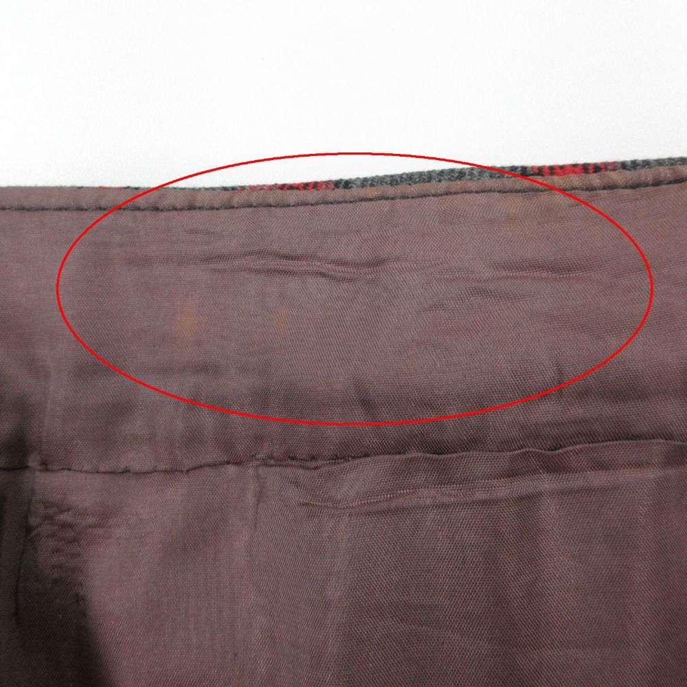 Celine Skirt Vintage Wrap Knee-Length Gold Plaid Gray Red M LM 38 — view 3