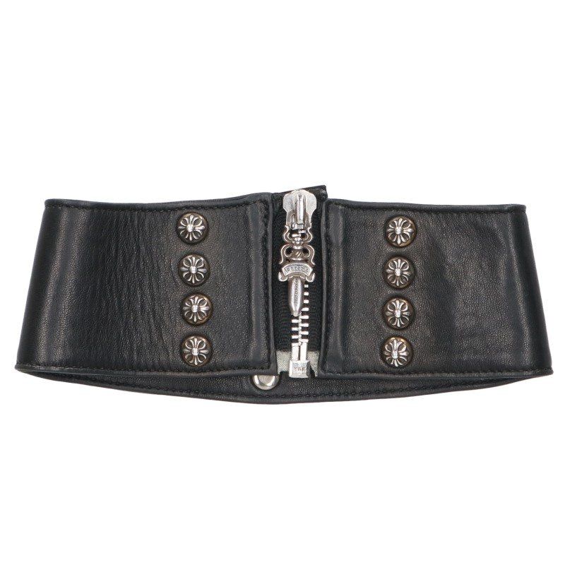 Chrome Hearts Bella Hadid Cross Ball Dagger Zip Leather Choker Necklace