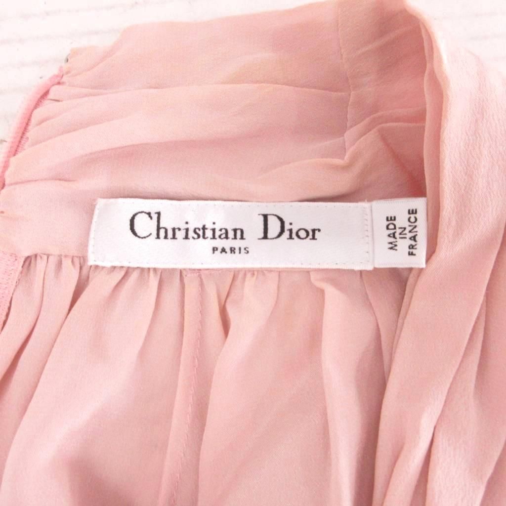 Dior Dress Knee-Length Contrast Silk 100% Check Pink Brown 36 — view 6